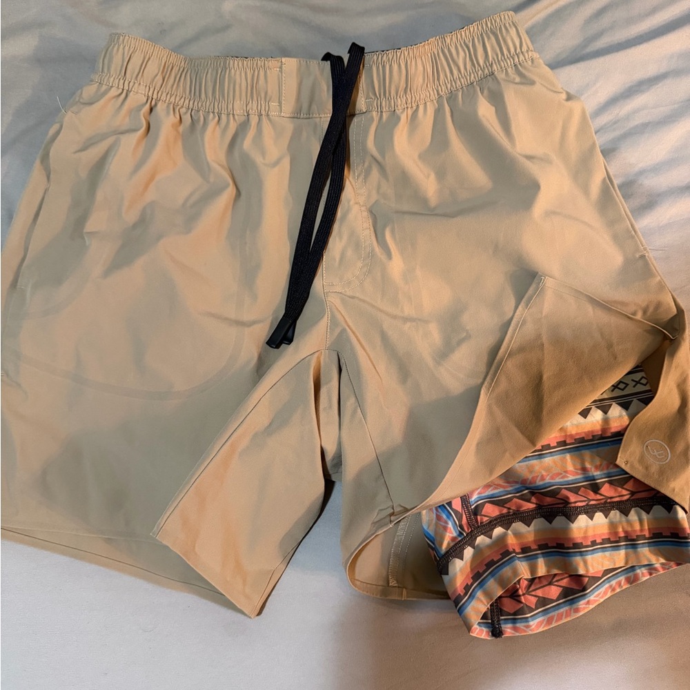 Men's Tan Athletic Shorts with Inner Lining